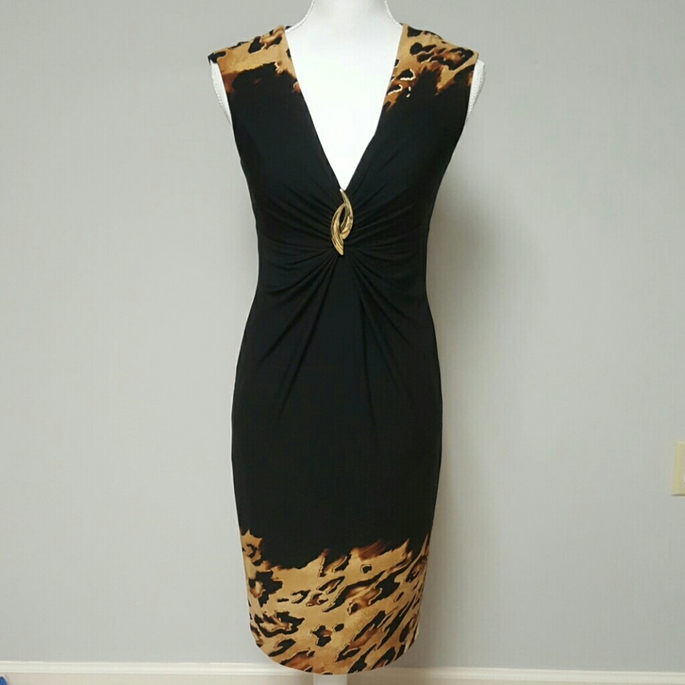 Cach'e black animal print dress